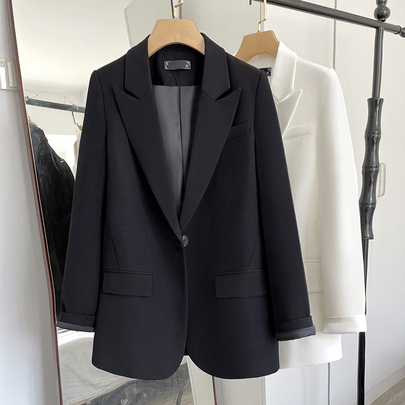 春秋装外套2021一粒扣宽松百搭新款炸街咖啡色小西装外套女西服