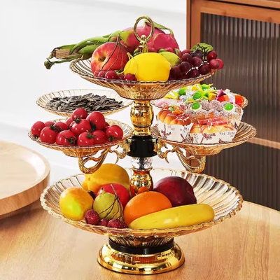 2026新款高档轻奢水晶可旋转多层果盘家用客厅水果盘零食干果糖果