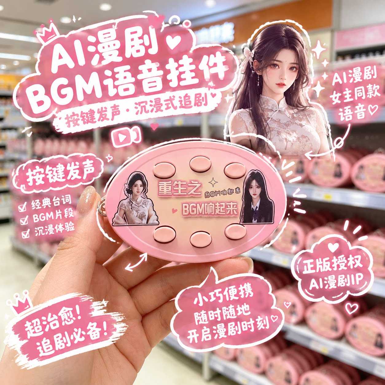 现货重生之我是女主!前途一片果子ai漫剧bgm语音发声挂件钥匙扣