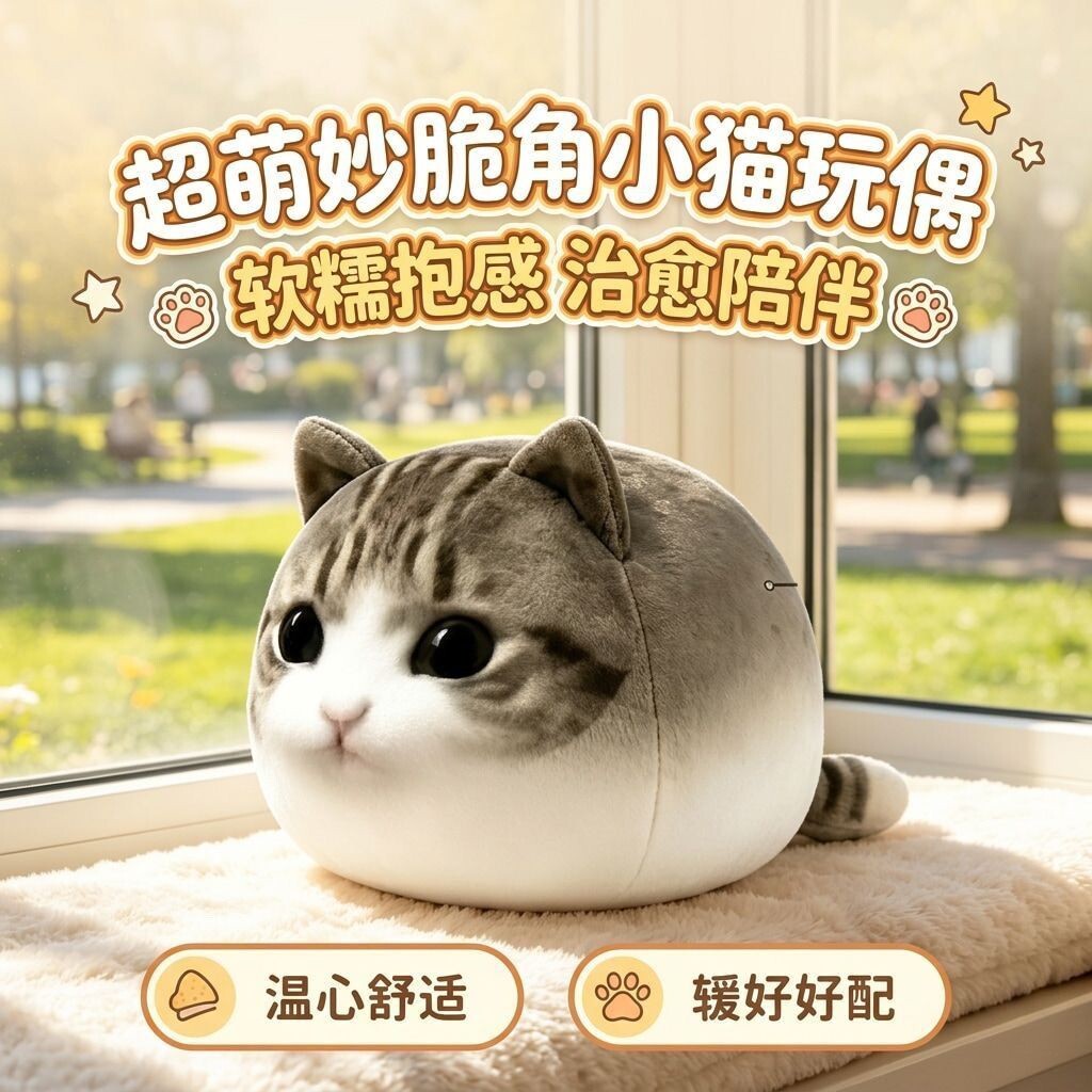 生活磨平了妙脆角小猫网红搞笑棉花娃娃玩偶二创毛绒玩偶靠垫抱枕