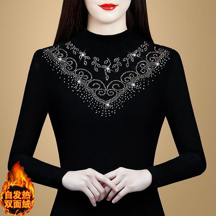 半高领德绒打底衫女秋冬季新款时尚妈妈装加绒加厚修身长袖上衣女