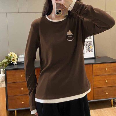 德绒打底衫女2025秋冬季新款加绒保暖内搭外穿宽松显瘦假两件上衣