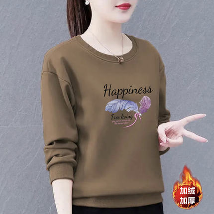 加绒加厚卫衣女秋冬季新款宽松圆领妈妈装时尚百搭含棉打底上衣女