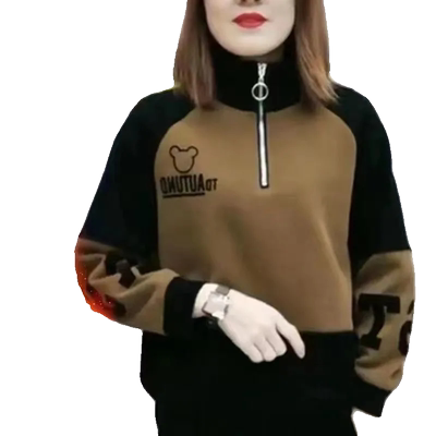 秋冬季女士加绒半拉链卫衣女