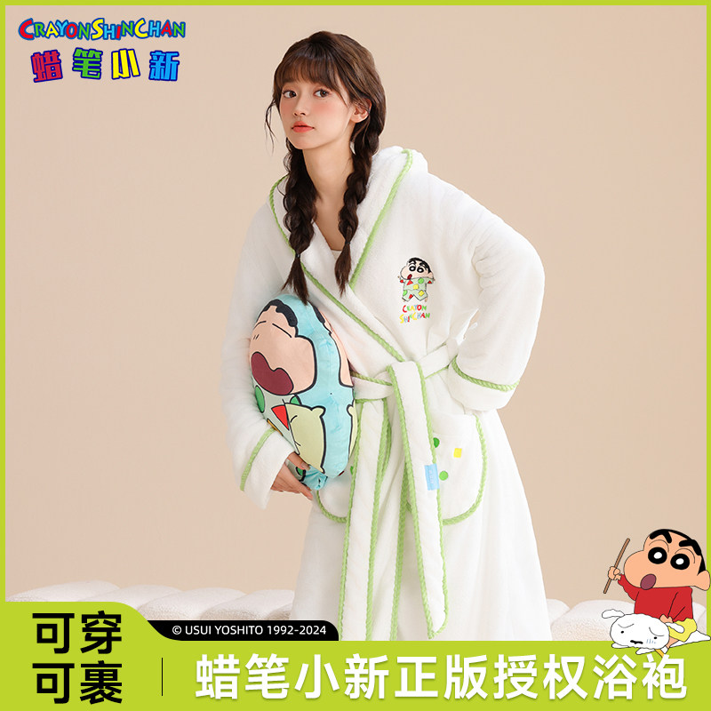 蜡笔小新浴袍女冬季吸水速干加绒加厚洗完澡可穿浴巾睡袍家居服