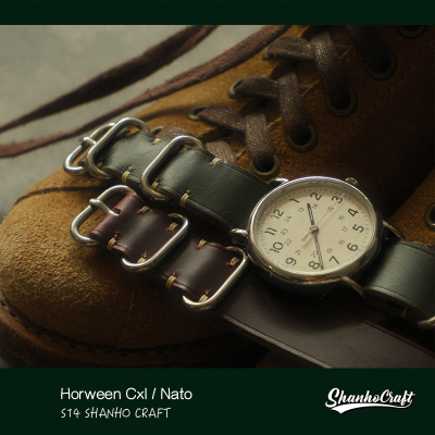 Horween Cxl精品四单线霍尔文nato茶芯牛皮表带养牛手工制作腕带