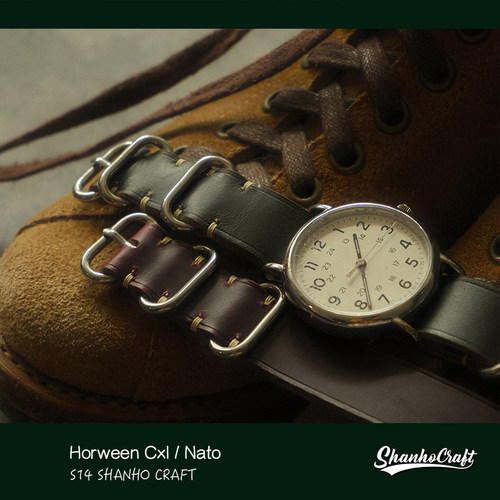 Horween Cxl精品四单线霍尔文nato茶芯牛皮表带养牛手工制作腕带