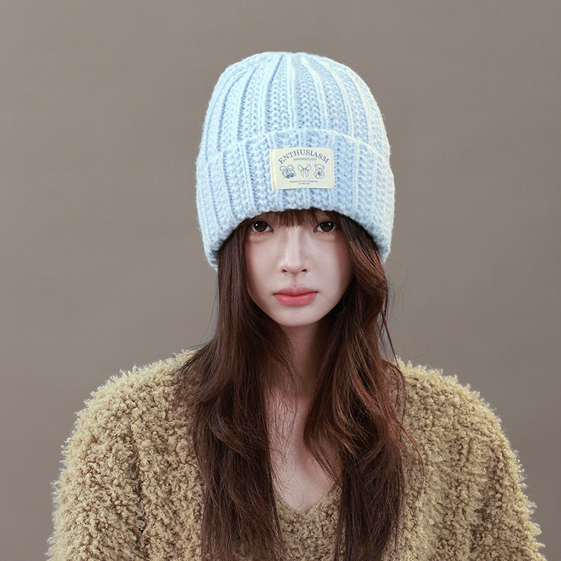 韩系蓝色针织帽女秋冬季保暖护耳防寒冷帽大头围百搭显脸小毛线帽,服饰配件/皮带/帽子/围巾,帽子,淘宝优惠券,粉丝福利购,淘宝优惠卷