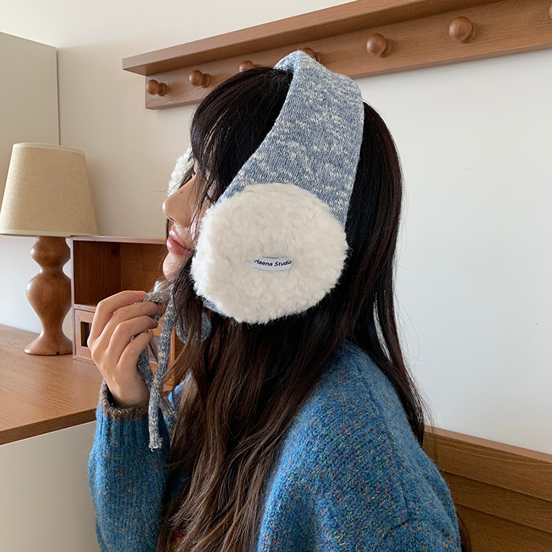 韩系ins风针织系带保暖耳罩女冬季骑行毛绒绒耳套防风毛线耳捂子