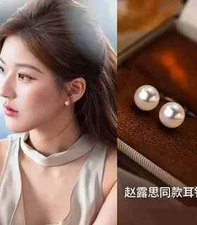 999纯银施家珍珠大耳钉女2026新款爆款高级感正圆无暇耳环耳饰