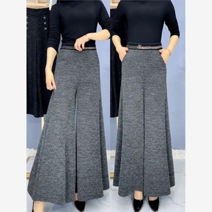 女士九分裙裤 甩裤 高腰时尚 垂感厚款 休闲松紧腰妈妈阔腿裤 秋冬新款