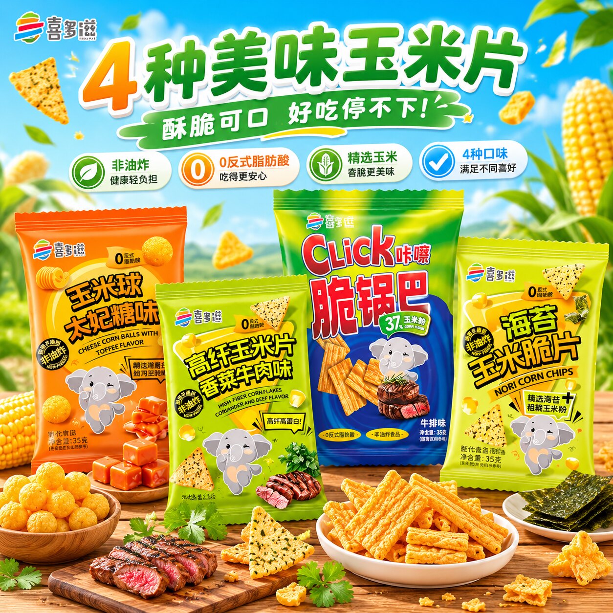 薯里逗牛排味锅巴网红爆款海苔玉米脆片解馋小吃零食非油炸食品