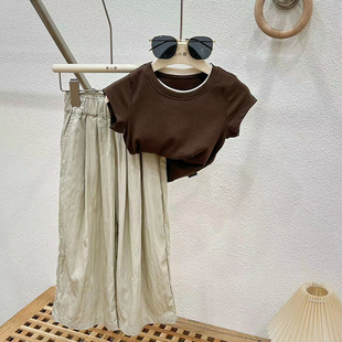 女童夏款炸街裤子薄款防蚊裤儿童洋气阔腿裤套装女大童夏装两件套