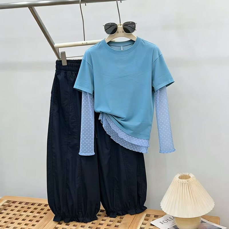 女童夏装弯刀裤套装2026新款外套洋气大童夏季儿童长裤春夏两件套