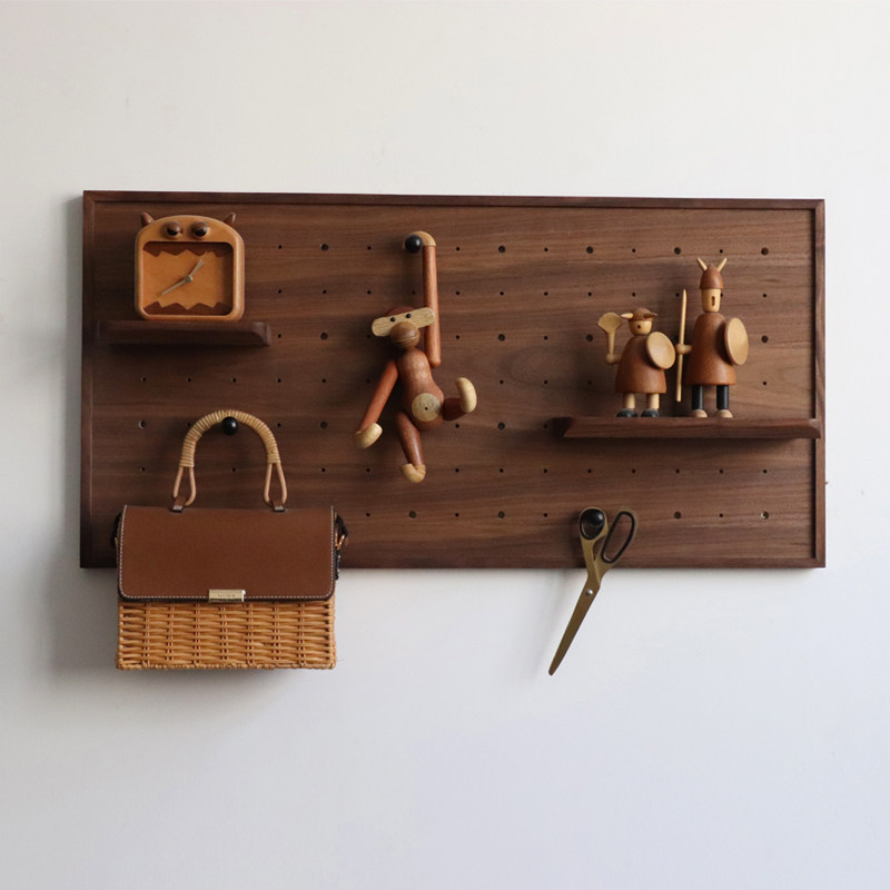 黑胡桃洞洞板置物架玄关实木衣帽架墙上壁挂隔板挂钩咖啡角收纳架,收纳整理,收纳洞洞板,淘宝优惠券,粉丝福利购,淘宝优惠卷