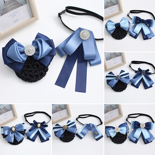 纪简韵领结女蓝色系头花领花套装