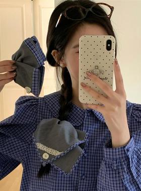 蓝格灰色方巾抓夹复古蕾丝大肠圈发绳三角鲨鱼夹高级感发饰品早春