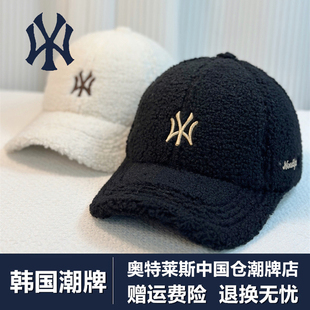 韩国潮牌羊羔毛刺绣棒球帽子男女2026秋冬款保暖加厚显脸小鸭舌帽