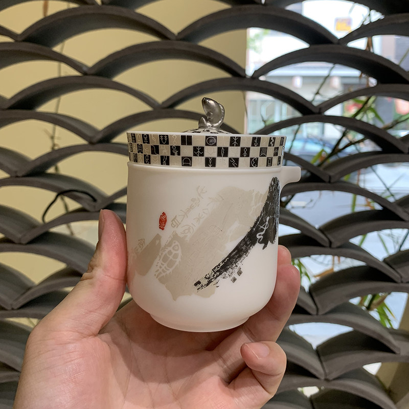 瓷语颠 渡景山房陶瓷白瓷快客杯一壶三杯便携式茶具旅行小套