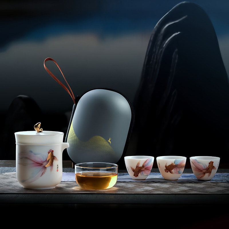 瓷语颠 德化陶瓷白瓷快客杯一壶三杯便携式茶具旅行套装