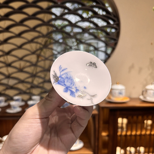 瓷语颠 陶瓷白瓷冰种茶具牡丹花泡茶盖碗茶壶盖置托子