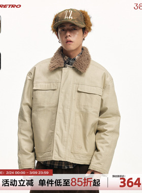 CoosRetro 秋冬新品宽松男士毛领logo刺绣工装保暖棉服夹克外套