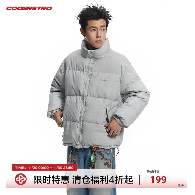 CoosRetro美式复古90白鸭绒三防印花羽绒服冬季情侣加厚面包服潮