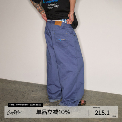 蓝色高密水洗帆布休闲裤