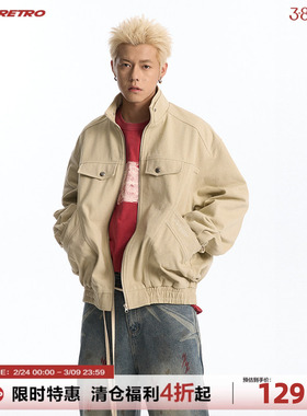 CoosRetro美式复古logo刺绣立领座山雕外套春季情侣休闲百搭夹克