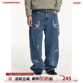 男潮牌下装 CoosRetro 水洗做旧牛仔裤 燕子刺绣休闲长裤 春季 新款