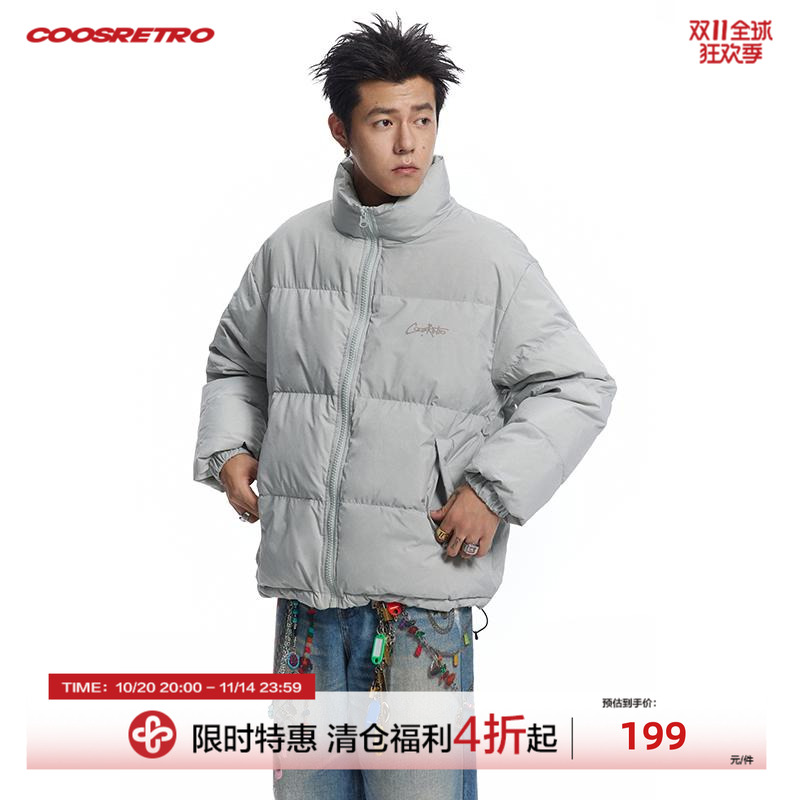 CoosRetro美式复古90白鸭绒三防印花羽绒服冬季情侣加厚面包服潮