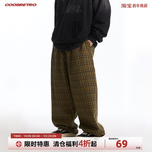 直筒百搭情侣长裤 CoosRetro 男女夏季 复古包针绣格子休闲裤 潮 美式