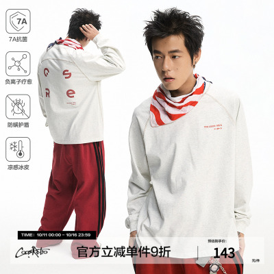 CoosRetro7A抗菌字母凉感冰皮运动长袖T恤秋季圆领运动休闲上衣