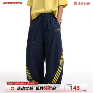宽松休闲弯刀裤 CoosRetro 秋季 复古LOGO绣花撞色织带梭织裤 潮 美式