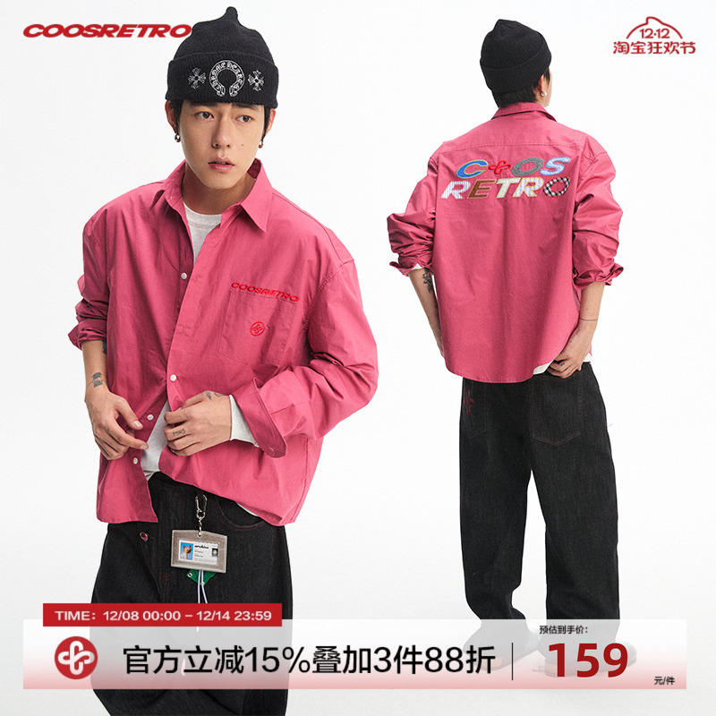 CoosRetro美式复古工装早秋衬衫外套男拼接绣花设计长袖上衣外套