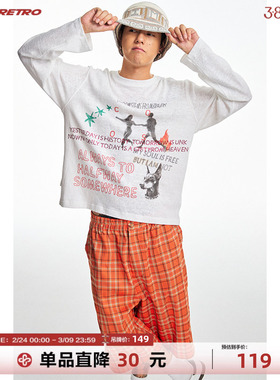 CoosRetro《旅途絮语》美式宽松透气男士烫钻印花长袖T恤上衣罩衫