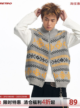 CoosRetro 秋冬新品男士复古针织logo撞色针织立领条纹毛衣马甲