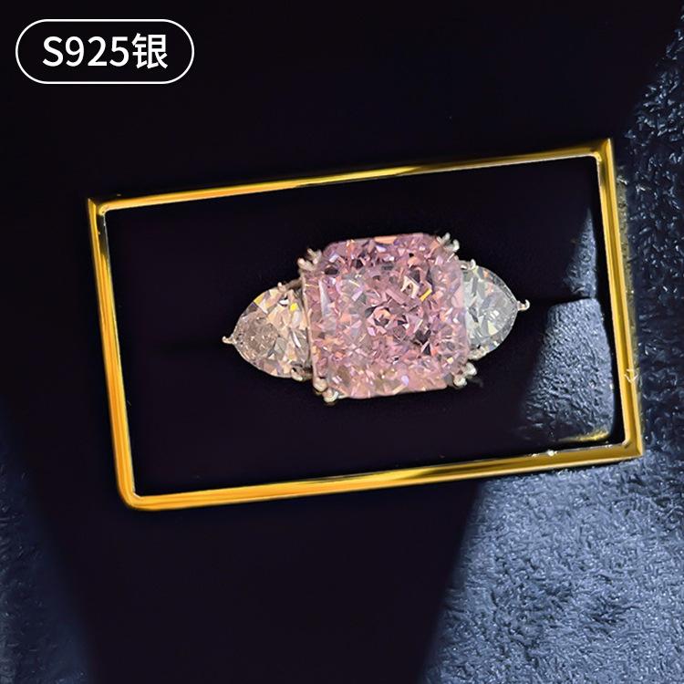 戒指钻女高克拉碳纯银粉钻925/5切银雷迪恩进口仿真轻奢闪高级感