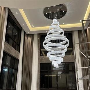 中山灯具别墅楼梯间灯现代轻奢大气挑高中空大堂旋转楼梯水晶吊灯