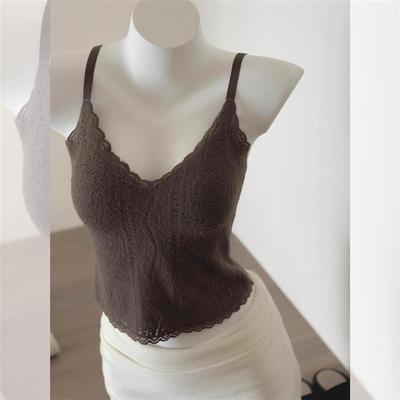 秋冬内搭还得是咖咖乖!法式秋冬蕾丝内搭吊带背心胸垫一体打底