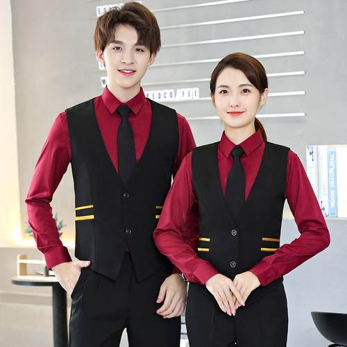 酒店服务员男女同款工作服KTV酒吧夜场工装烘焙西餐厅马甲套装秋