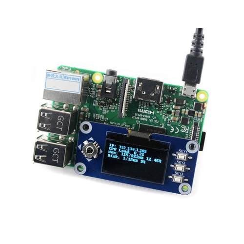 微雪 SPI/I2C接口树莓派4/3b+ 1.3寸蓝色OLED扩展板 mini显示屏