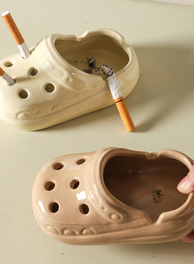 洞洞鞋陶瓷烟灰缸家用客厅茶几烟缸办公室网红烟盅防飞灰轻奢摆件