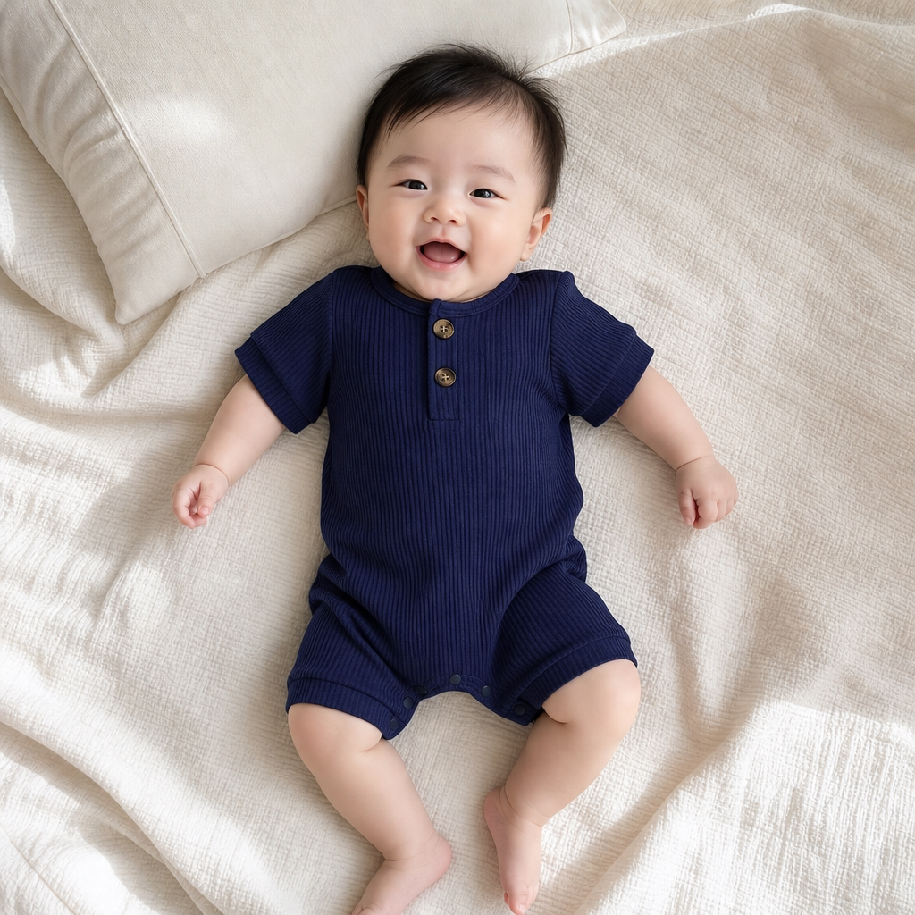 婴儿连体衣夏装0-3月初生男宝宝薄款新生儿6个月坑条短袖衣服薄款