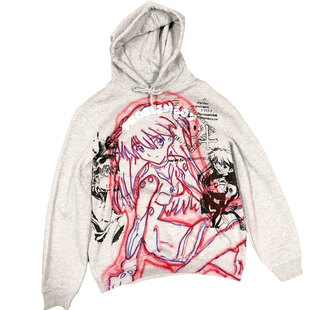 网络流浪汉 罕见涂鸦喷凌波丽金属风穿搭小众连帽卫衣男女款