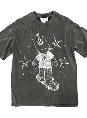 网络流浪汉涂鸦喷绘原创滑板线稿gyaru萌Moe嬉皮士Hippies短袖y2k