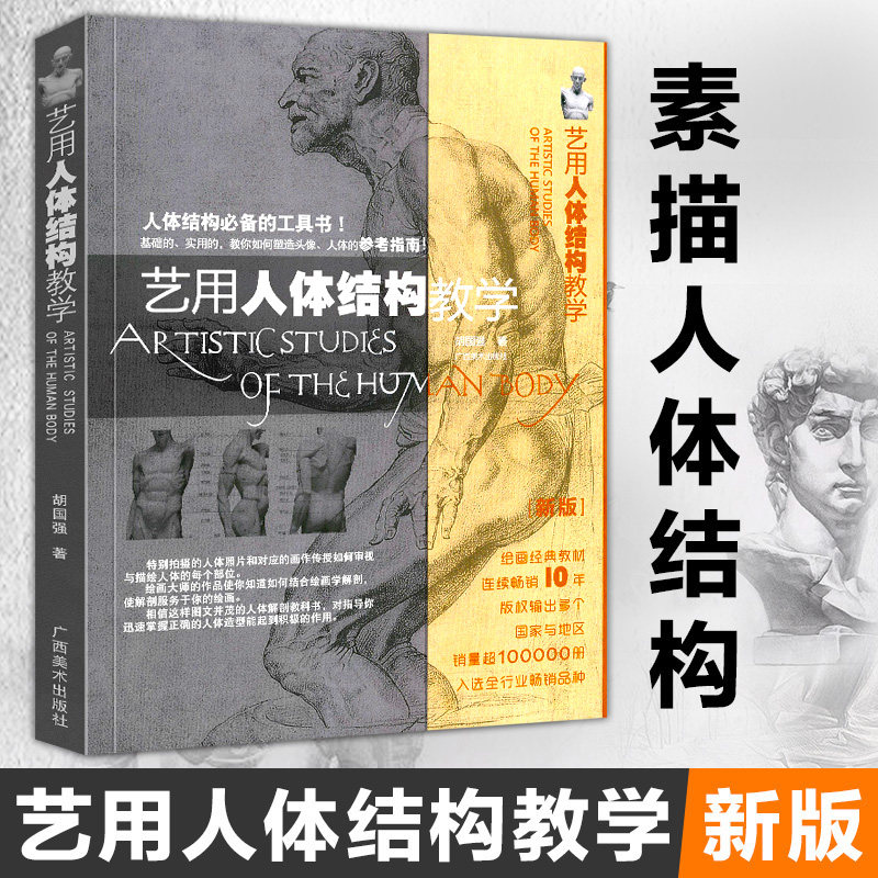 艺用人体结构教学 胡国强编人体绘画经典教材教程 素描几何形体大师临摹造型人物解剖手绘漫画工具书参考指南畅销书 广西美术出版