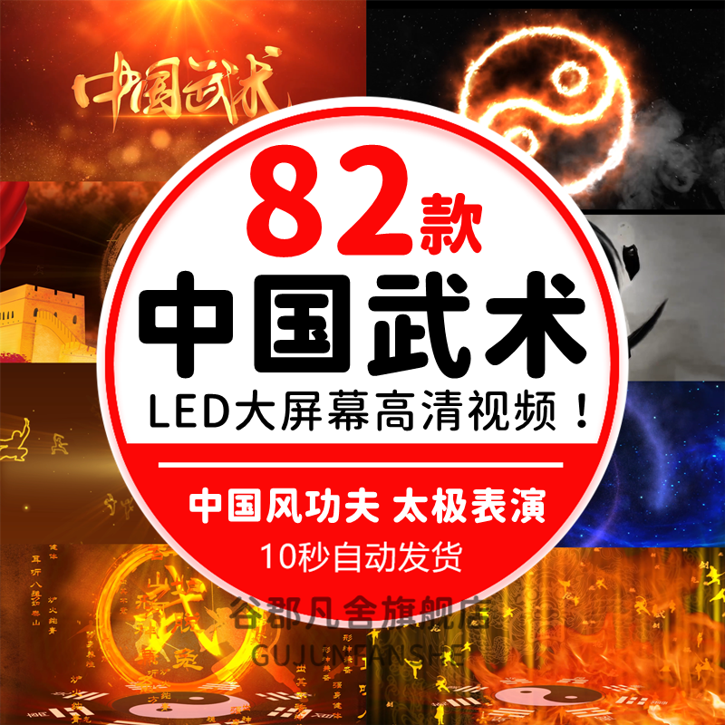 中国风水墨武术功夫表演太极南拳北腿少林 LED大屏幕背景视频素材