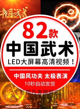 中国风水墨武术功夫表演太极南拳北腿少林 LED大屏幕背景视频素材