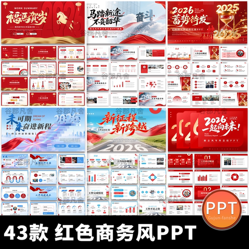 2026马年年终工作总结项目红色商务岗位述职报告通用动态ppt模板